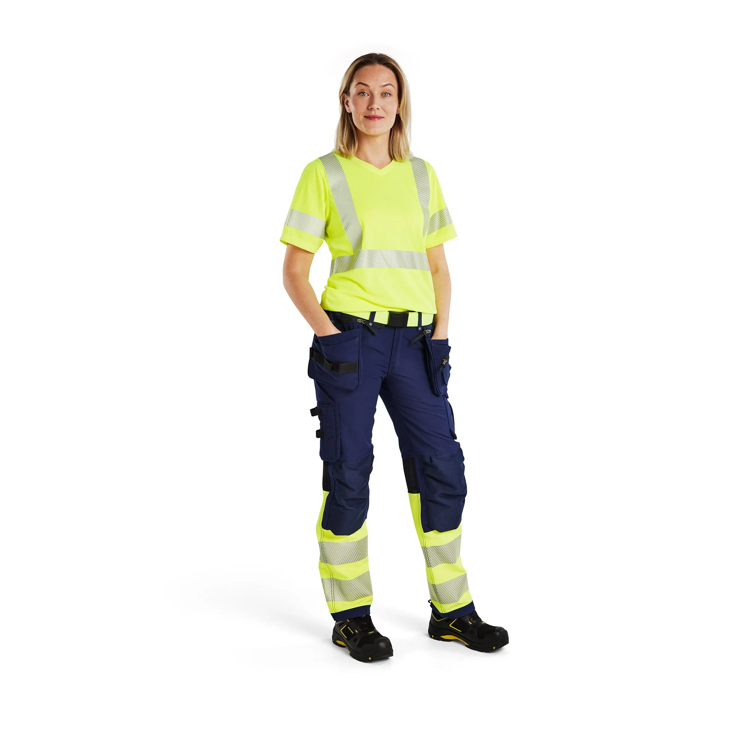 Blaklader 7193 Navy Blue/Hi-Vis Yellow Women's Trouser With 4-Way-Stretch With Holster Pockets