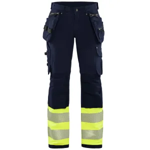 Blaklader 7193 Navy Blue/Hi-Vis Yellow Women's Trouser With 4-Way-Stretch With Holster Pockets