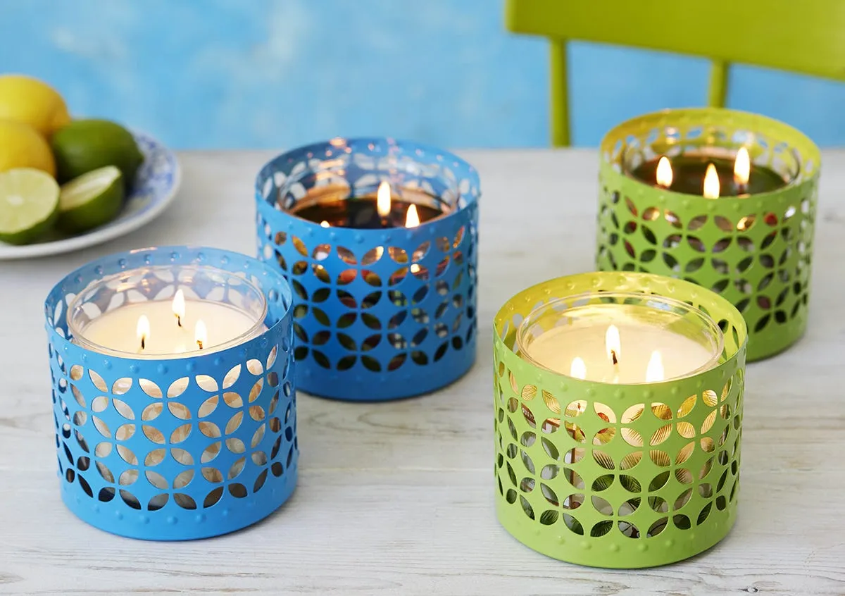 Blue Pierced Jar Candle Holder