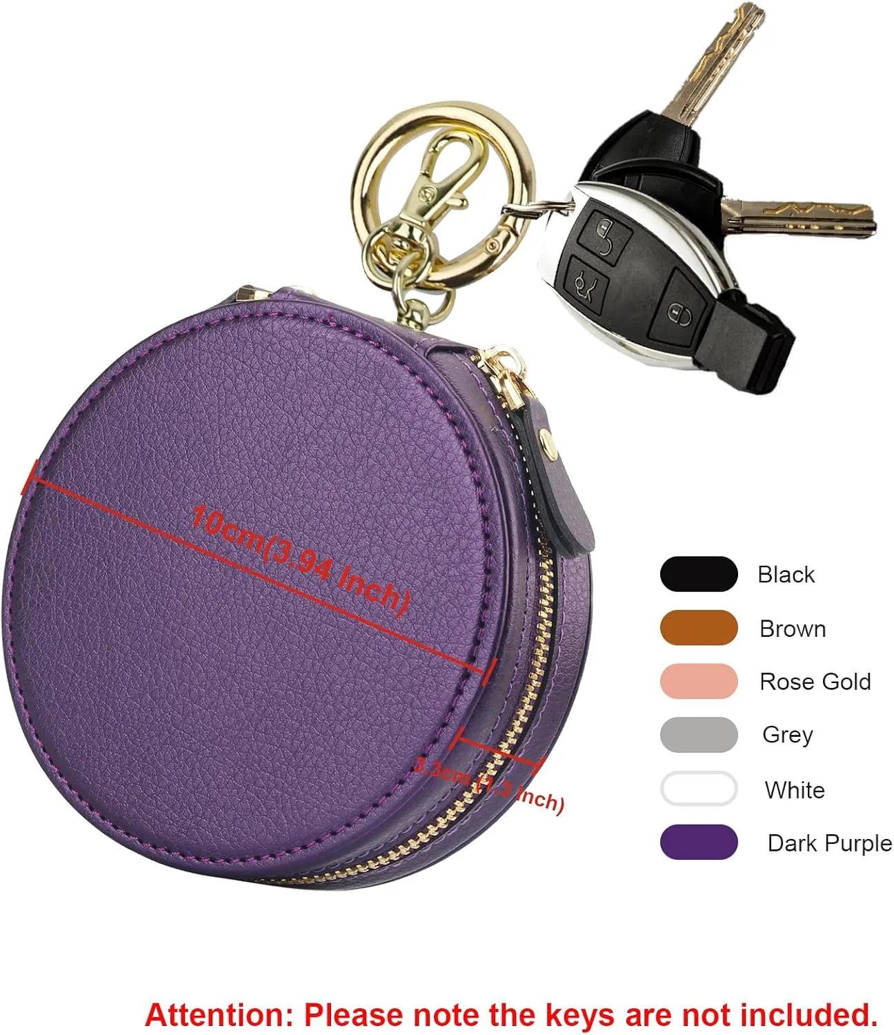 Bocasal Coin Pouch Mini Lipstick Cosmetic Bag with Airtag Holder Mirror, Leather Zipper Travel Makeup Bag Keychain Ring Clasp for Keys Earbuds Earphone Lip Gloss Chapstick Women Girls (Dark Purple)