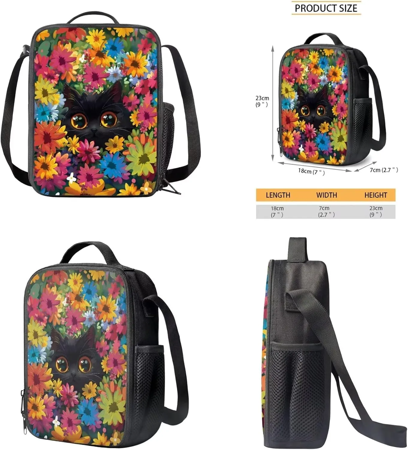 Boho Cat Preschool Backpack for Girls, 15 inch Bookbag with Large Front Pocket for Boys 8-12 Cute Backpack for Toddlers for Daily Shopping Day Trips and Short Travel