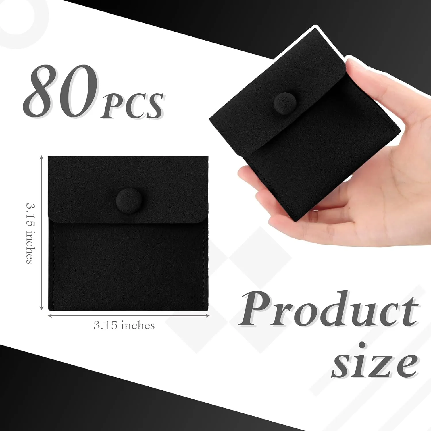 Bonuci Microfiber Jewelry Pouch 8x8cm, Jewelry Packaging Bag Luxury Small Gift Bags Package Snap Button with Divider Microfiber Bag for Bracelet Necklace Packaging