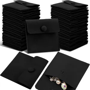 Bonuci Microfiber Jewelry Pouch 8x8cm, Jewelry Packaging Bag Luxury Small Gift Bags Package Snap Button with Divider Microfiber Bag for Bracelet Necklace Packaging