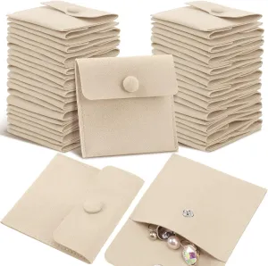 Bonuci Microfiber Jewelry Pouch 8x8cm, Jewelry Packaging Bag Luxury Small Gift Bags Package Snap Button with Divider Microfiber Bag for Bracelet Necklace Packaging