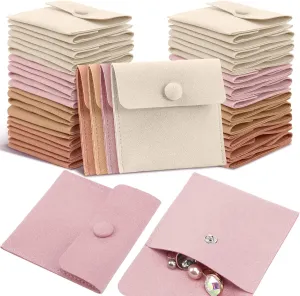 Bonuci Microfiber Jewelry Pouch 8x8cm, Jewelry Packaging Bag Luxury Small Gift Bags Package Snap Button with Divider Microfiber Bag for Bracelet Necklace Packaging