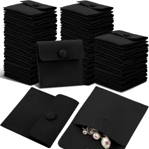 Bonuci Microfiber Jewelry Pouch 8x8cm, Jewelry Packaging Bag Luxury Small Gift Bags Package Snap Button with Divider Microfiber Bag for Bracelet Necklace Packaging