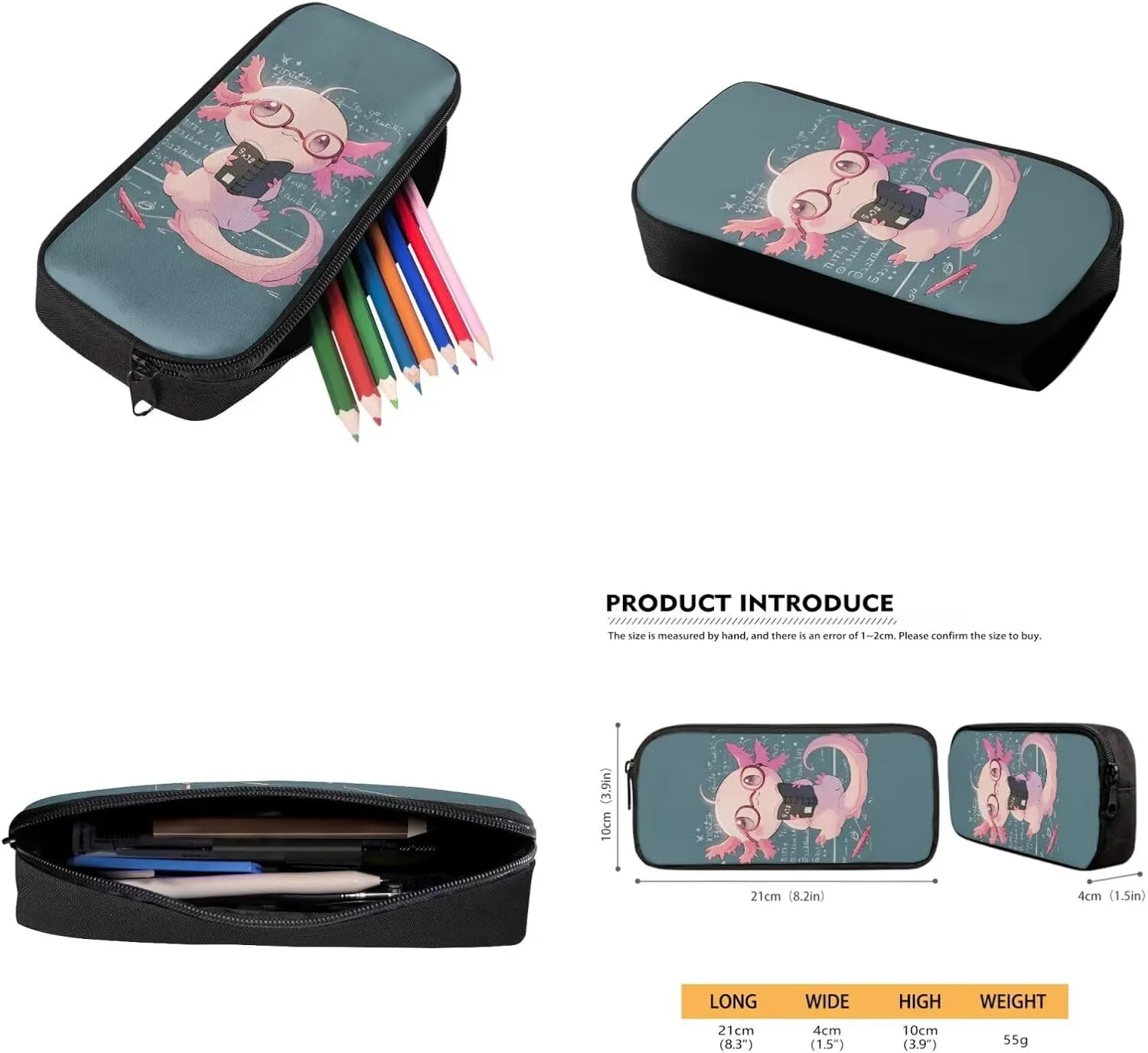 Book Axolotl Cute Bookbags for Girls Backpack and Lunch Box Set 17 inch Back Packs for School Book Bags for Girls Hiking Travel Daypack Pencil Case Water Bottle Sleeve for Kids