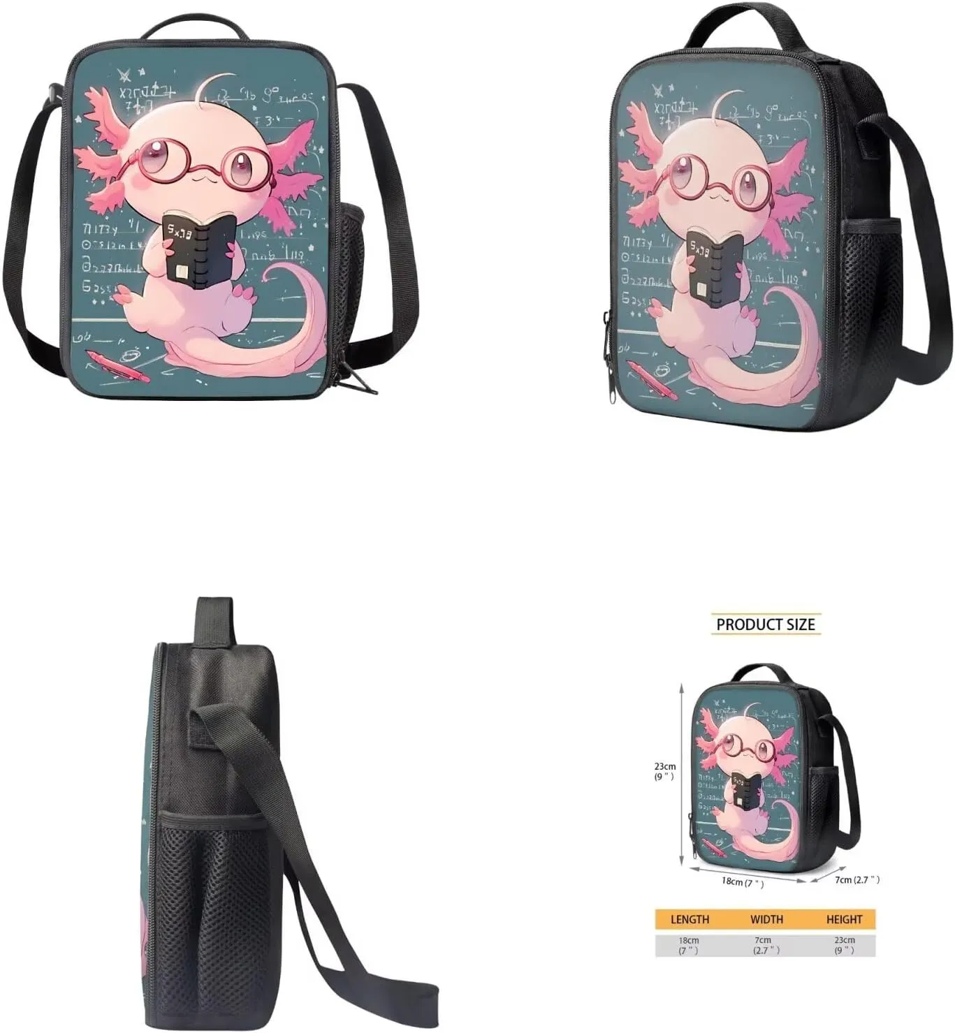 Book Axolotl Cute Bookbags for Girls Backpack and Lunch Box Set 17 inch Back Packs for School Book Bags for Girls Hiking Travel Daypack Pencil Case Water Bottle Sleeve for Kids