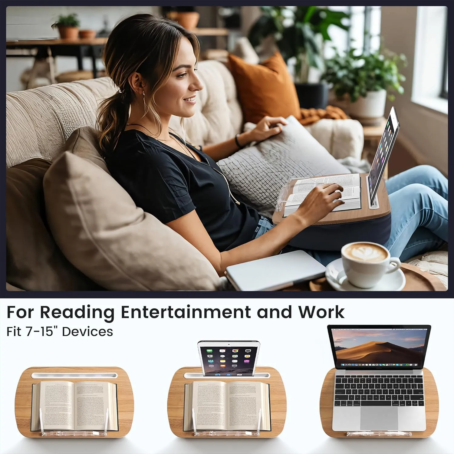 Book Holder Pillow Stand for Reading Hands Free in Bed Gifts for Book Lovers Readers Lap Book Holder for Reading Hands Free Reading Book Accessories for Book Lovers(Muted Gray)
