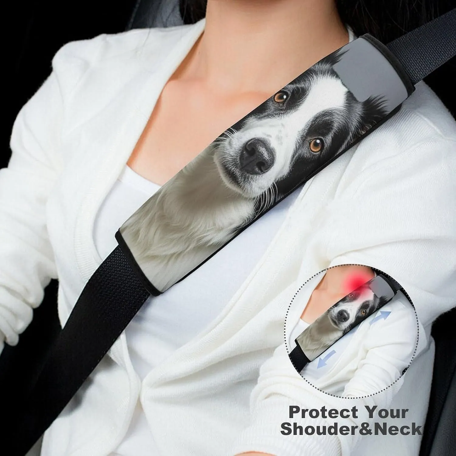 Border Collie Auto Seat Belt Cover 1PCS Universal Car Seat Belt Shoulder Protector Pad, Protect Your Shoulders and Neck for Car Seat Belt, Shoulder Bag, Backpack