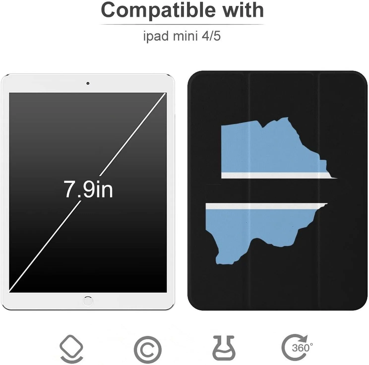 Botswana Flag Map Protective Case Compatible with Ipad Mini4/5/6 with Pen Slot Kickstand