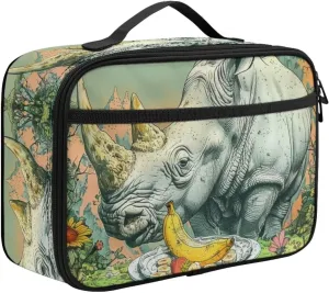 Boys Girls Fantastic Landscapes Banana Rhinoceros Lunch Bag for Kids Lightweight Insulated Lunchbox Back To School Lunch Box with Pocket Beach Travel Picnic Insulated Lunch Tote Grey