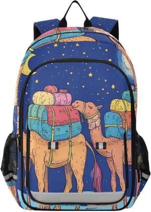 Boys Girls School Bag Camel Lunar Graphic Star Large Capacity Travel Backpack with Chest Strap