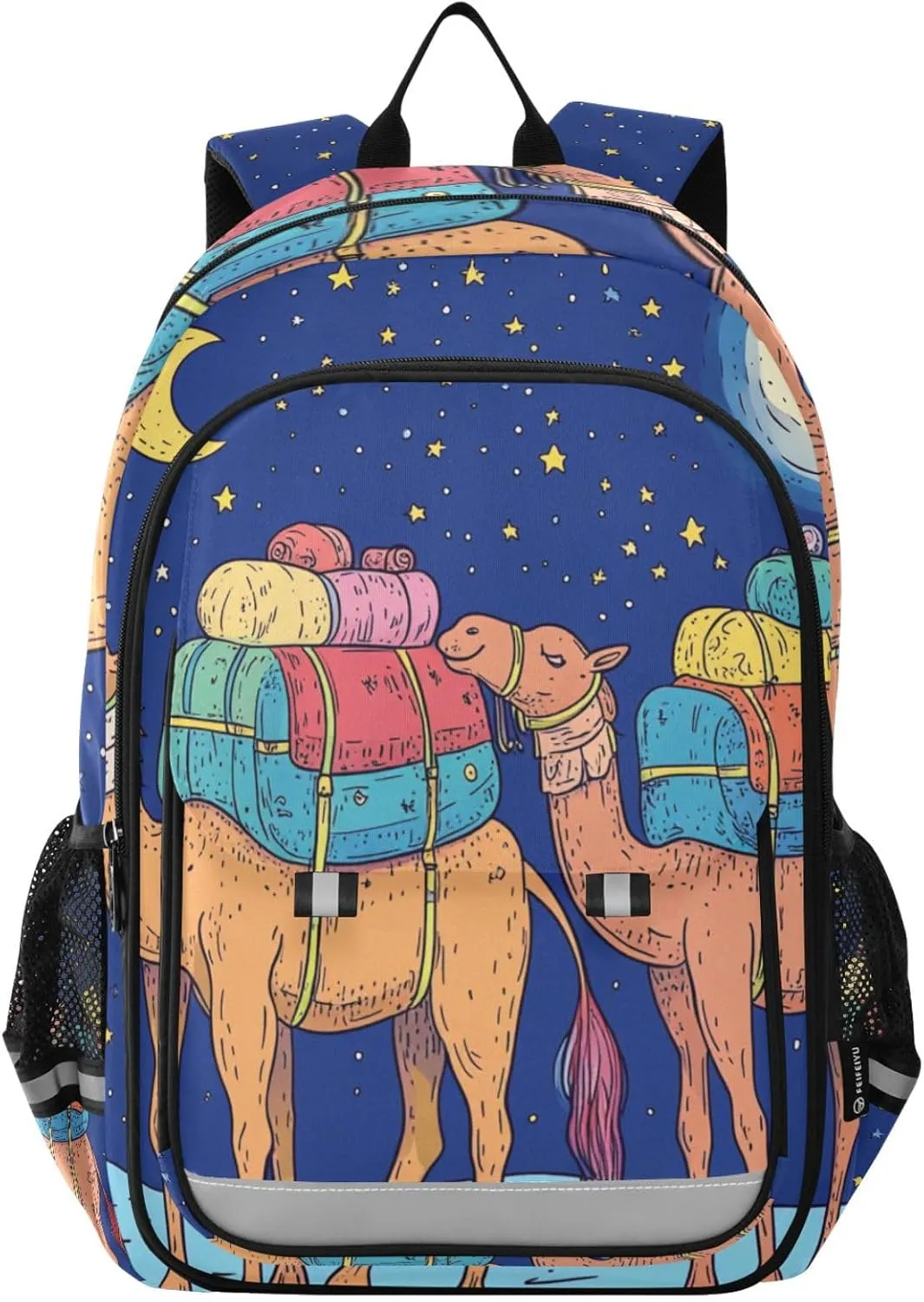 Boys Girls School Bag Camel Lunar Graphic Star Large Capacity Travel Backpack with Chest Strap
