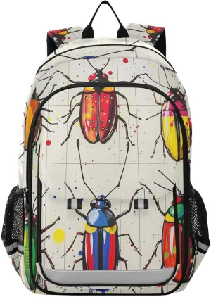 Boys Girls School Bag Insect Beetle Ladybug Large Capacity Travel Backpack with Chest Strap