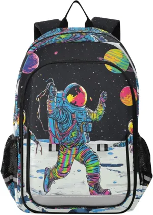 Boys Girls School Bag Planet Astronaut Lunar Large Capacity Travel Backpack with Chest Strap