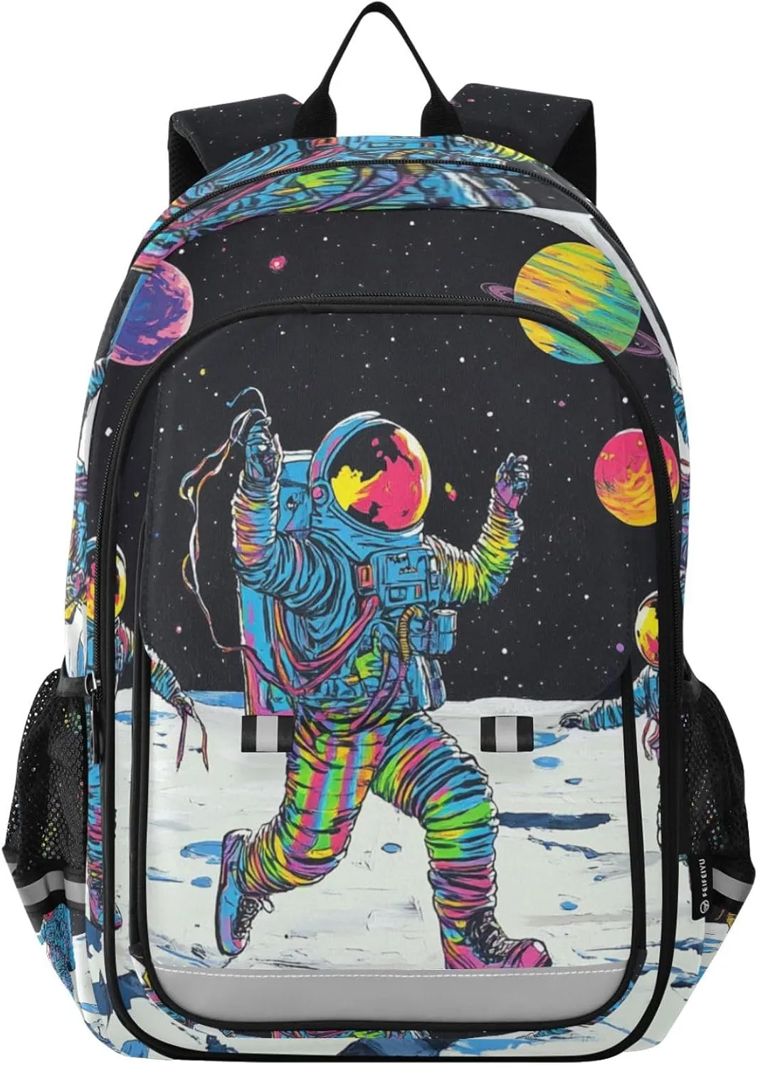 Boys Girls School Bag Planet Astronaut Lunar Large Capacity Travel Backpack with Chest Strap