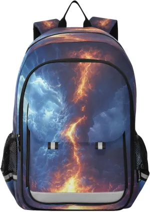 Boys Girls School Bag Storm Lightning Tornado Red Large Capacity Travel Backpack with Chest Strap