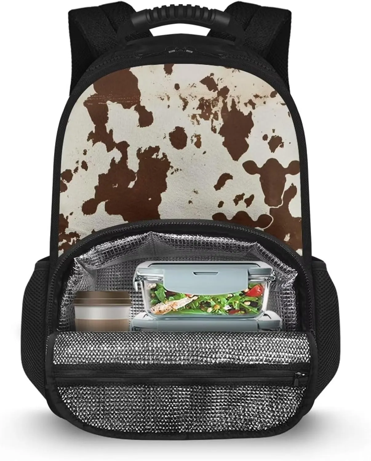 Brown Cow Print Lunch Backpack for Women Insulated Cooler Bag Lunch Box 17 Inch Travel Laptop Backpack camo College School Bookbags Cool Gifts for Teacher Nurses Work Picnic Gym Bags