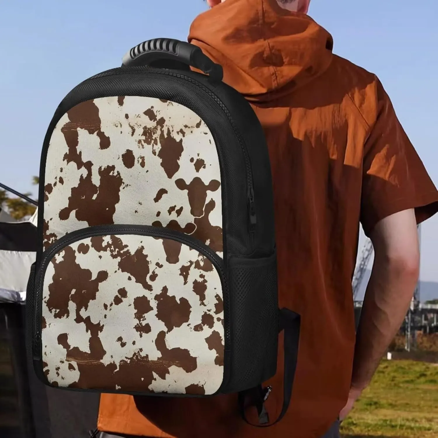 Brown Cow Print Lunch Backpack for Women Insulated Cooler Bag Lunch Box 17 Inch Travel Laptop Backpack camo College School Bookbags Cool Gifts for Teacher Nurses Work Picnic Gym Bags