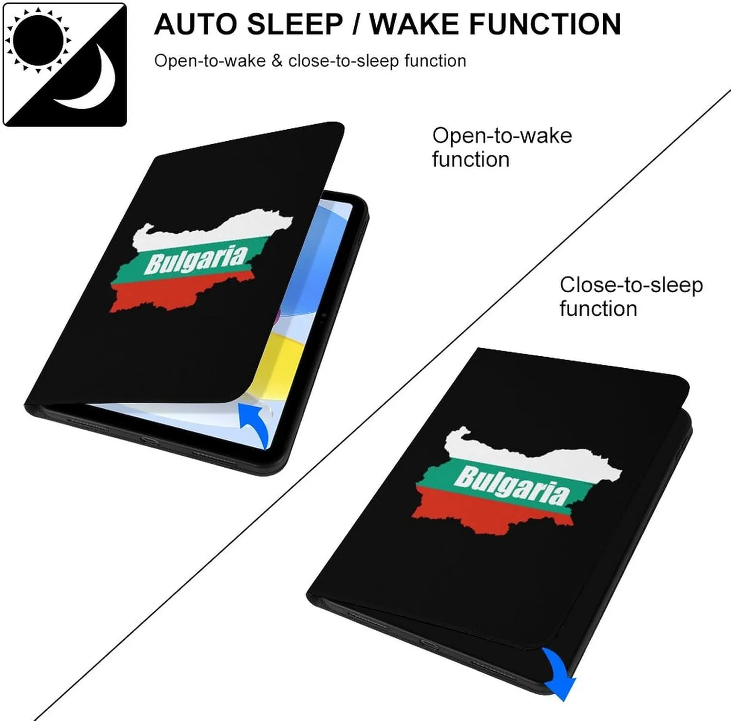 Bulgaria Map Flag Stand Case Soft PU Leather Cover Auto Sleep Wake Cover Compatible with