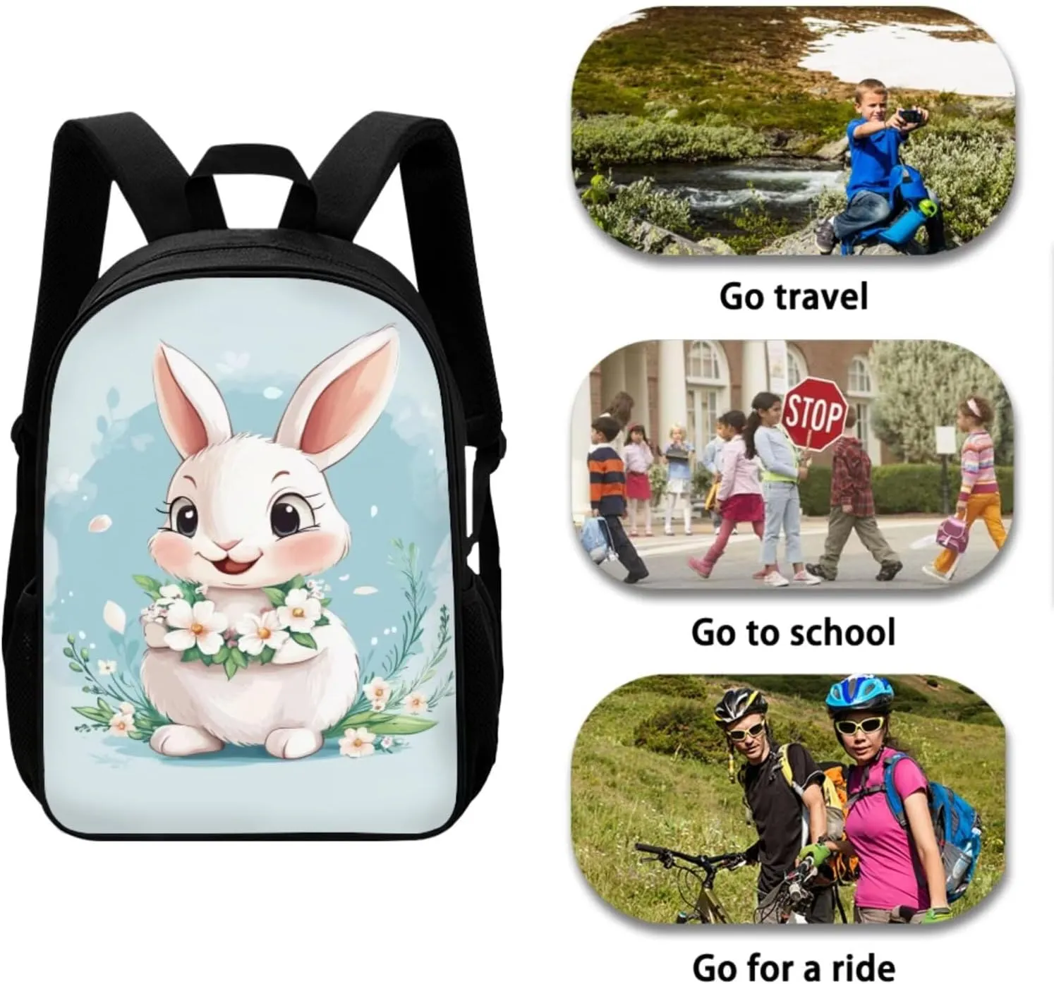 Bunny Backpack and Lunch Box for Girls School Backpacks Kawaii Elementary School Bags for Girls 7-10 Lightweight Kids Bookbags Casual Daypacks Rucksack for Holiday Party Playground