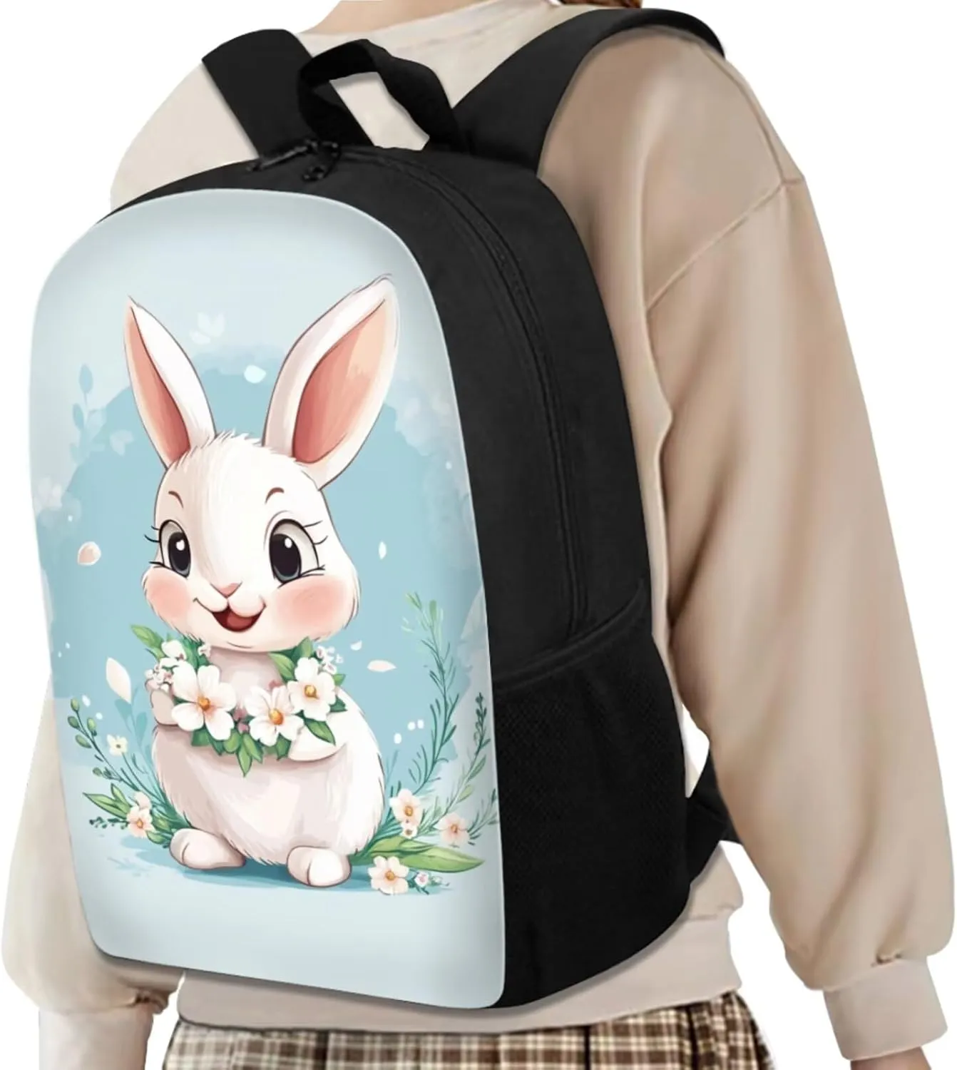 Bunny Backpack and Lunch Box for Girls School Backpacks Kawaii Elementary School Bags for Girls 7-10 Lightweight Kids Bookbags Casual Daypacks Rucksack for Holiday Party Playground