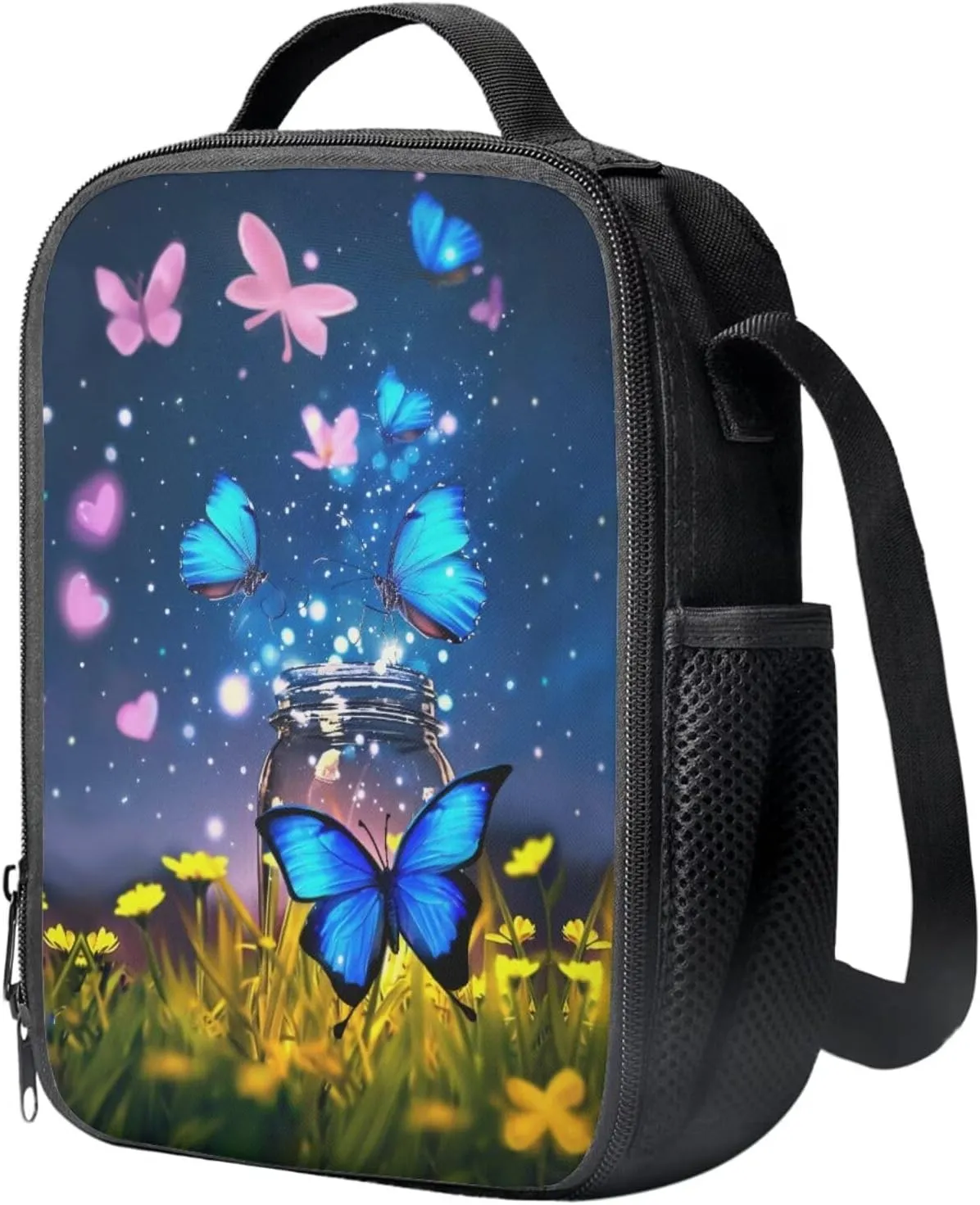 Butterfly Backpack for Girls Kids Backpack with Lunch Box and Soft Pencil Pouch 3 Pcs Set 15" Large Capacity Bookbag with Front Pocket for School Sturdy School Bag for Kindergarten Girl