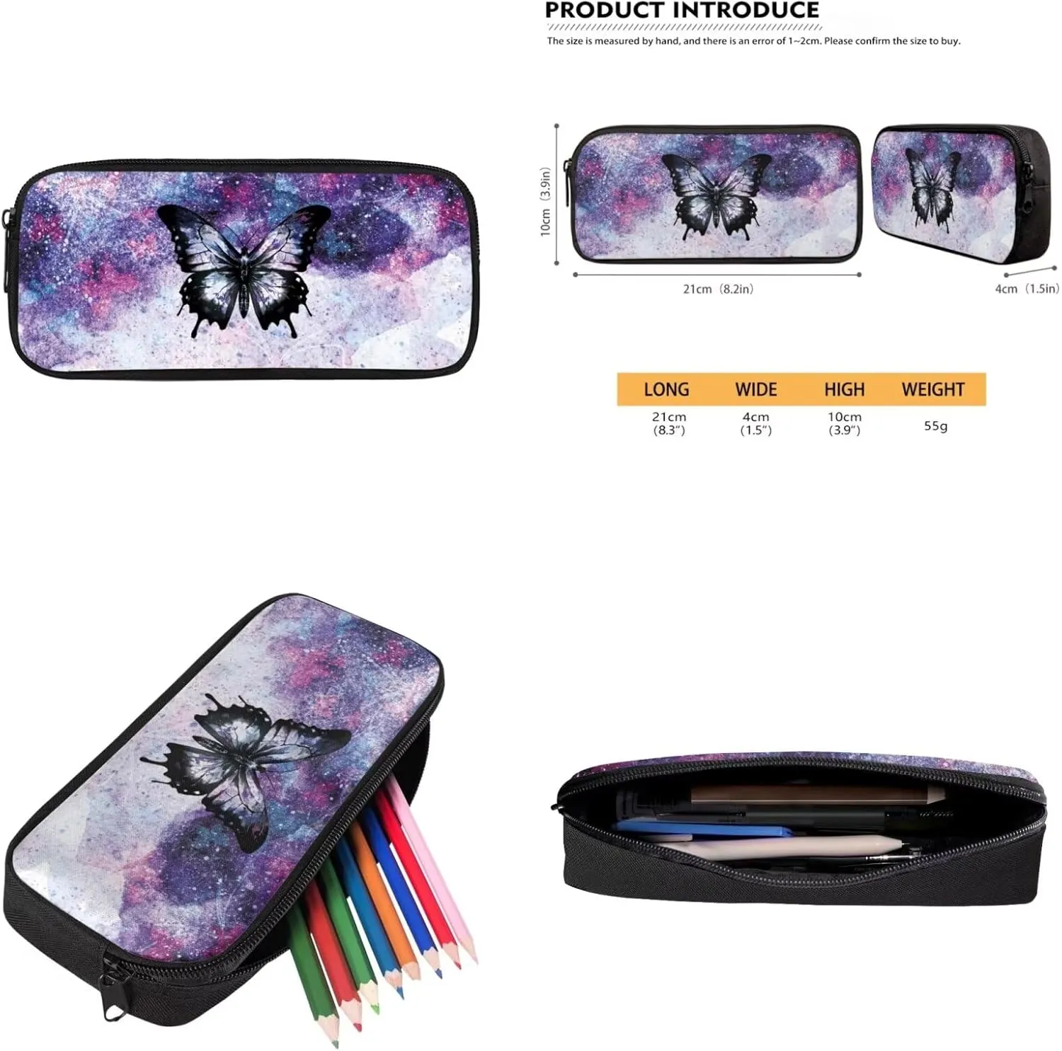 Butterfly Backpack for Girls with Lunch Box 4 Pcs Set Bookbags for 7th Grade Girls School Bag Large Capacity Elementary School Backpacks for Kids Shoulder Daypack for Churches