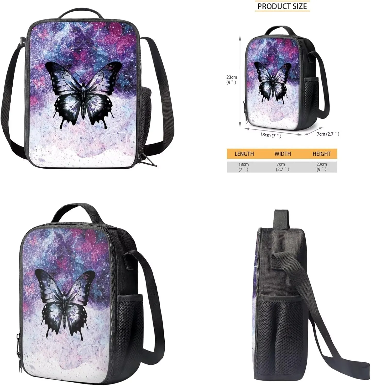 Butterfly Backpack for Girls with Lunch Box 4 Pcs Set Bookbags for 7th Grade Girls School Bag Large Capacity Elementary School Backpacks for Kids Shoulder Daypack for Churches