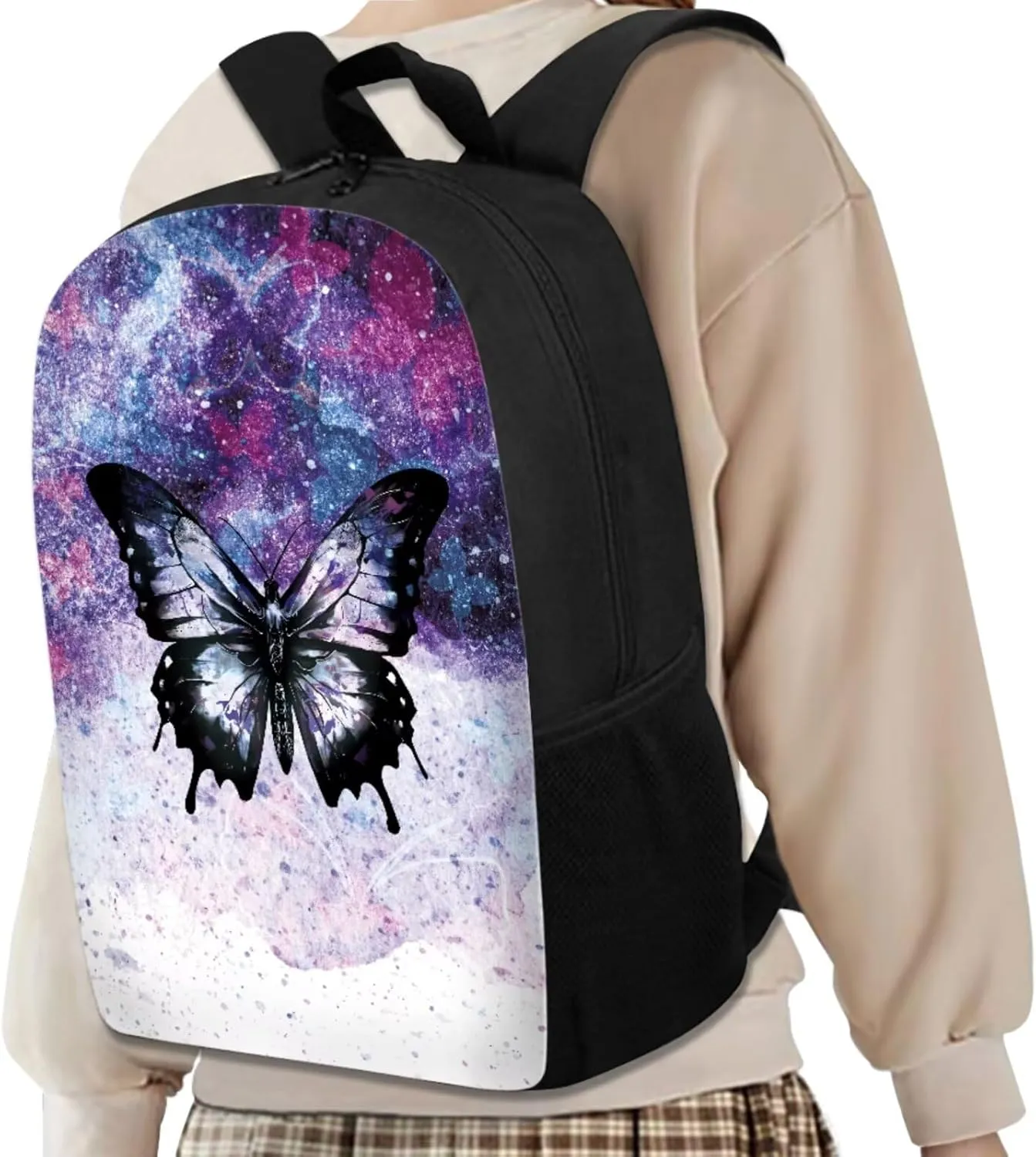 Butterfly Backpack for Girls with Lunch Box 4 Pcs Set Bookbags for 7th Grade Girls School Bag Large Capacity Elementary School Backpacks for Kids Shoulder Daypack for Churches