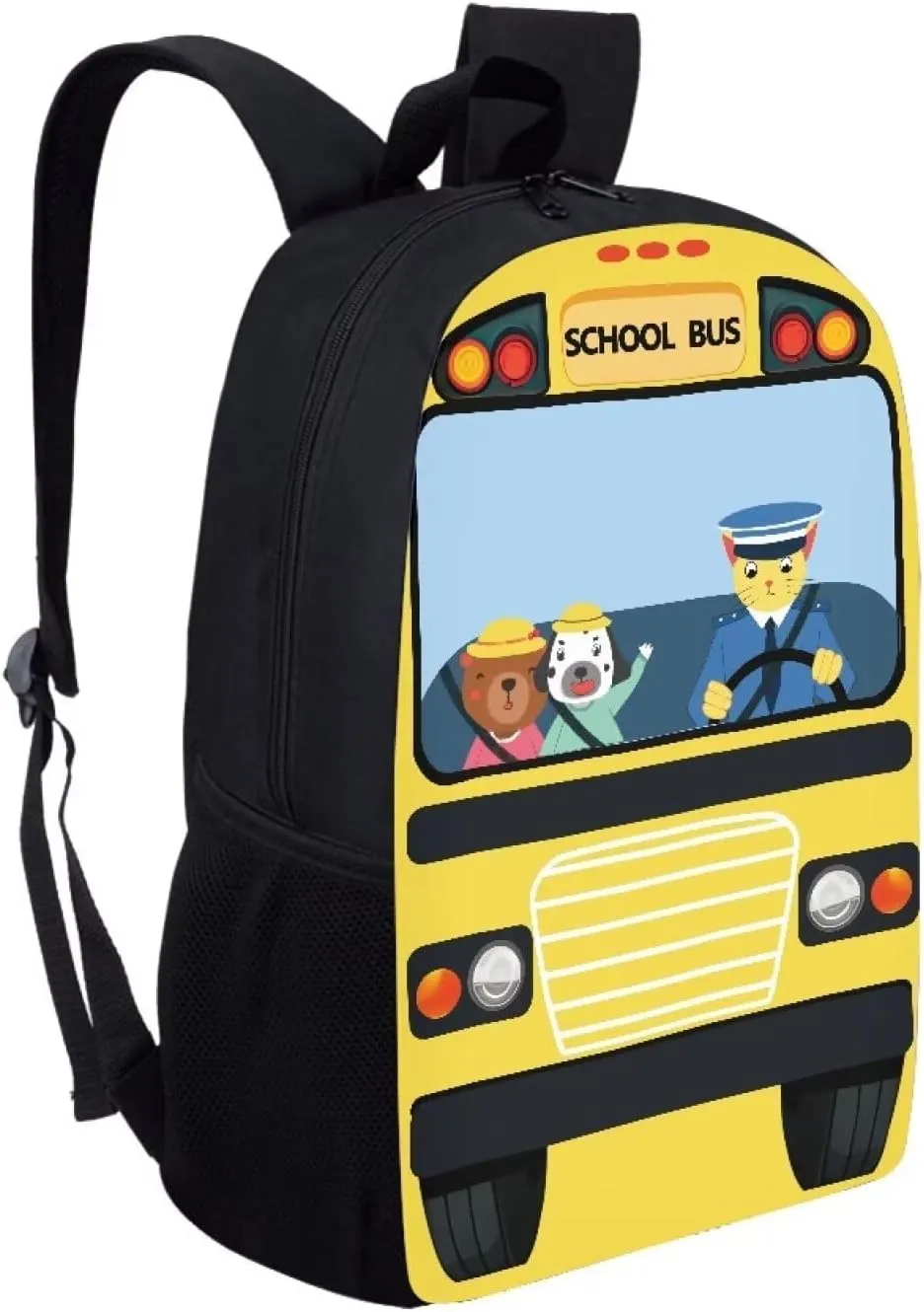 Buybai Kids Backpack Cartoon School Bus Print Children Bookbag Preschool Elementary Boys Girls School Bag with Adjustable Padded Shoulder Straps
