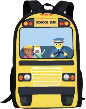 Buybai Kids Backpack Cartoon School Bus Print Children Bookbag Preschool Elementary Boys Girls School Bag with Adjustable Padded Shoulder Straps