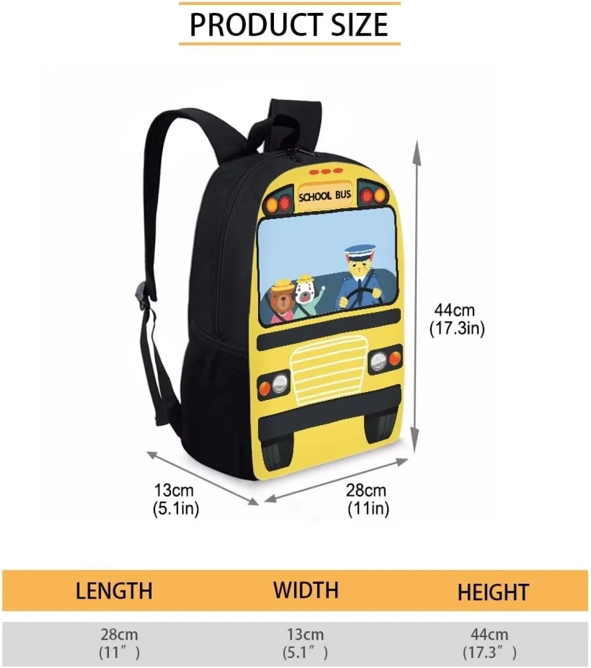 Buybai Kids Backpack Cartoon School Bus Print Children Bookbag Preschool Elementary Boys Girls School Bag with Adjustable Padded Shoulder Straps
