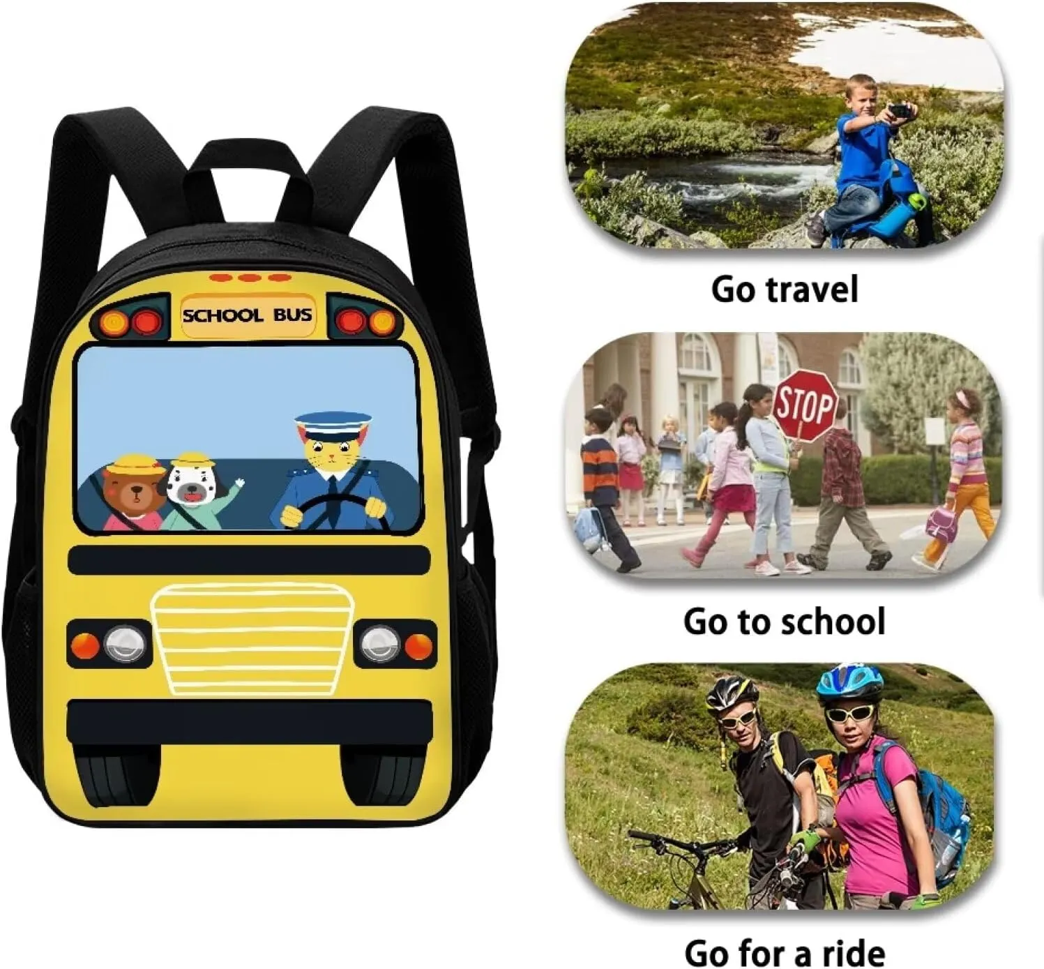 Buybai Kids Backpack Cartoon School Bus Print Children Bookbag Preschool Elementary Boys Girls School Bag with Adjustable Padded Shoulder Straps