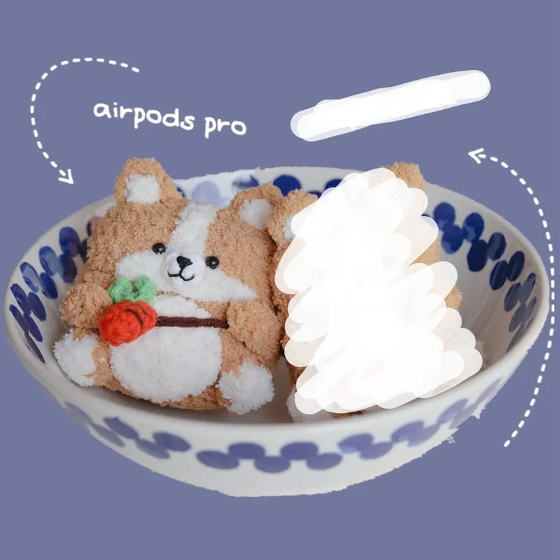 Camel Girl's Cute Corgi AirPods 1/2 Cases Handmade Crochet AirPods Pro Cases Corgi Airpod Cases Cover