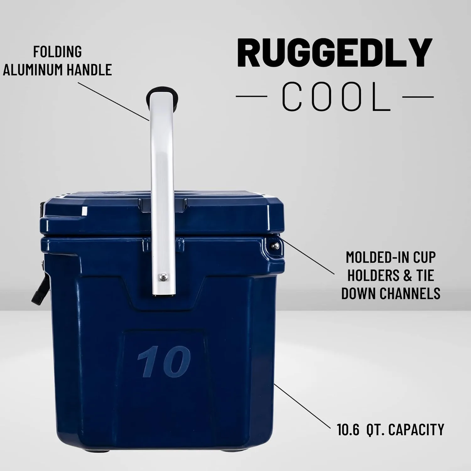 CAMP-ZERO 10L-10.6 Quart Portable Hard Cooler Ice Chest, Perfect for Drinks, Lunch, Beach, Picnics, Boating, Camping and Travel with 2 Molded-in Cup Holders and Folding Aluminum Handle