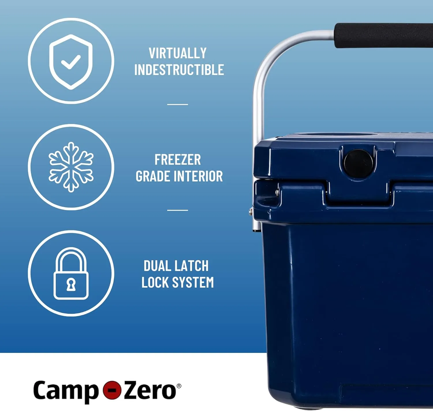 CAMP-ZERO 10L-10.6 Quart Portable Hard Cooler Ice Chest, Perfect for Drinks, Lunch, Beach, Picnics, Boating, Camping and Travel with 2 Molded-in Cup Holders and Folding Aluminum Handle