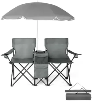 Camping Chairs, Folding Double Chair with Removable Umbrella, Cup Holders, Cooler Bag, Side Pocket & Carry Bag, for Beach, Outdoor, Sports, Concerts, Travel, Picnic