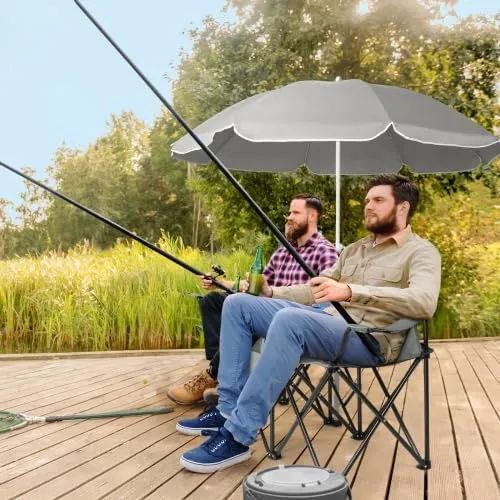 Camping Chairs, Folding Double Chair with Removable Umbrella, Cup Holders, Cooler Bag, Side Pocket & Carry Bag, for Beach, Outdoor, Sports, Concerts, Travel, Picnic