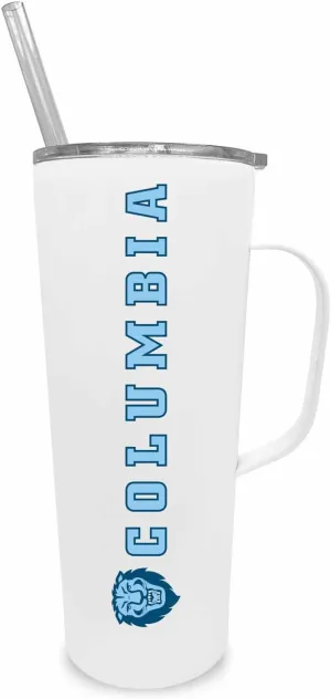 Campus Colors NCAA Stainless Steel 20oz Roadie With Handle & Dual Option Lid With Straw - Officially Licensed Tumbler (Columbia Lions - White)