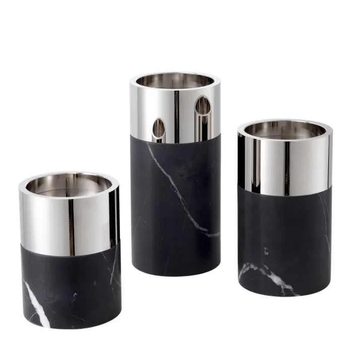 Candle Holder Sierra Black Marble Bronze Finish