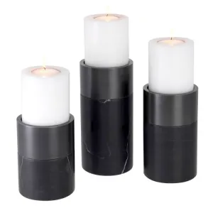 Candle Holder Sierra Black Marble Bronze Finish
