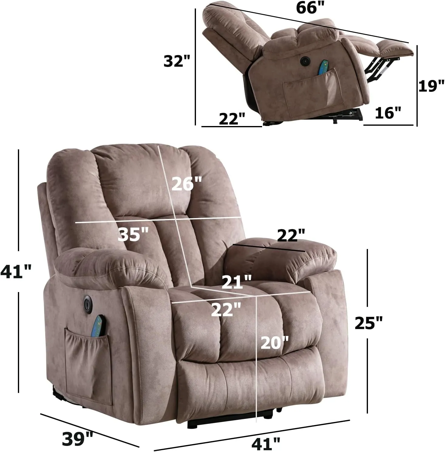 CANMOV Power Lift Recliner Chair with Massage and Heat for Elderly, Overstuffed Wide Recliners, Heavy Duty and Safety Motion Reclining Mechanism with USB Ports, 2 Concealed Cup Holders, Apricot