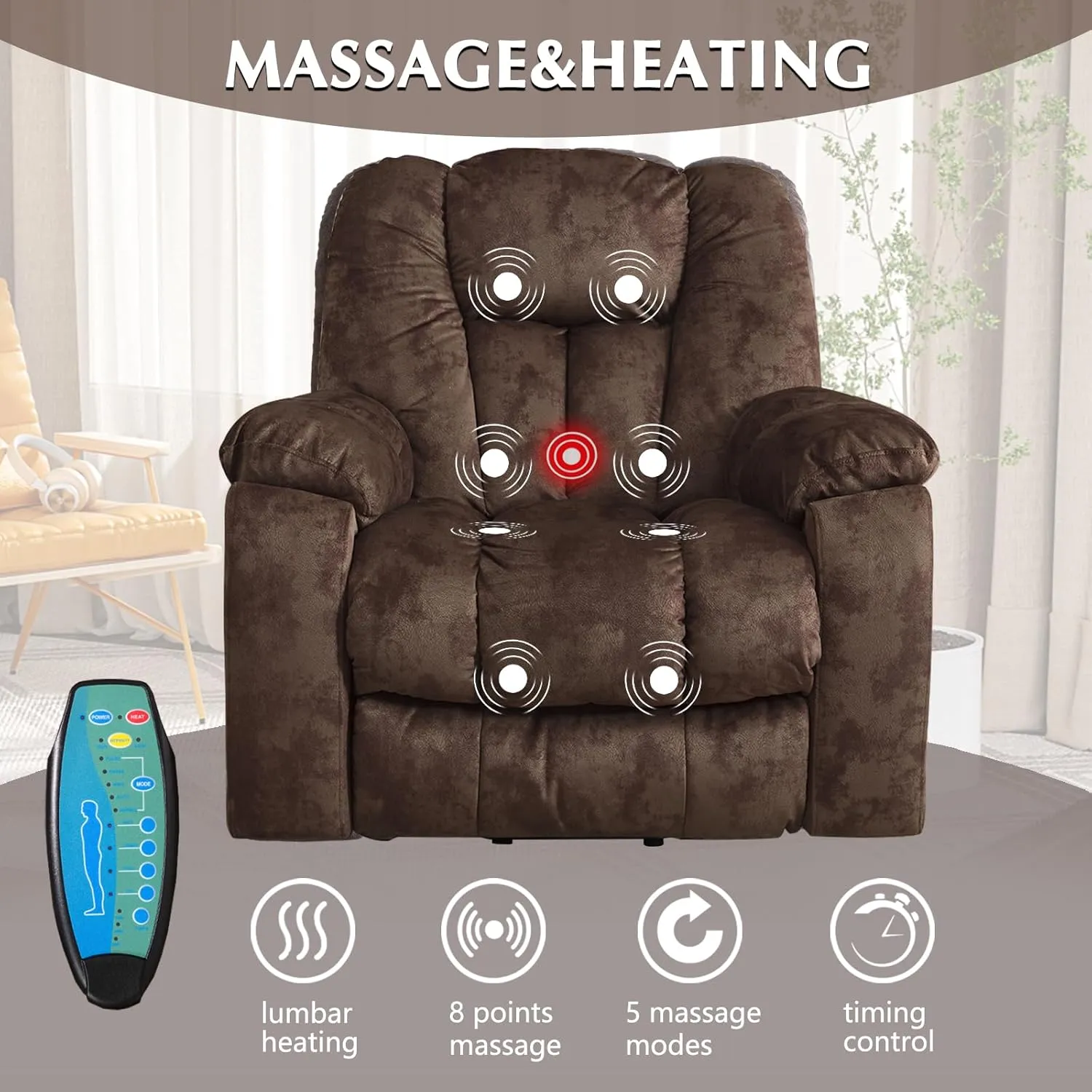 CANMOV Power Lift Recliner Chair with Massage and Heat for Elderly, Overstuffed Wide Recliners, Heavy Duty and Safety Motion Reclining Mechanism with USB Ports, 2 Concealed Cup Holders, Chocolate