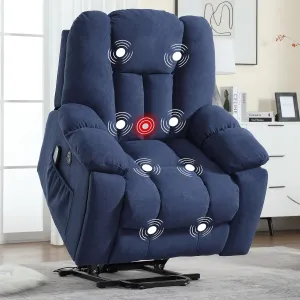 CANMOV Power Lift Recliner Chair with Massage and Heat for Elderly, Overstuffed Wide Recliners, Heavy Duty and Safety Motion Reclining Mechanism with USB Ports, 2 Concealed Cup Holders, Navy Blue
