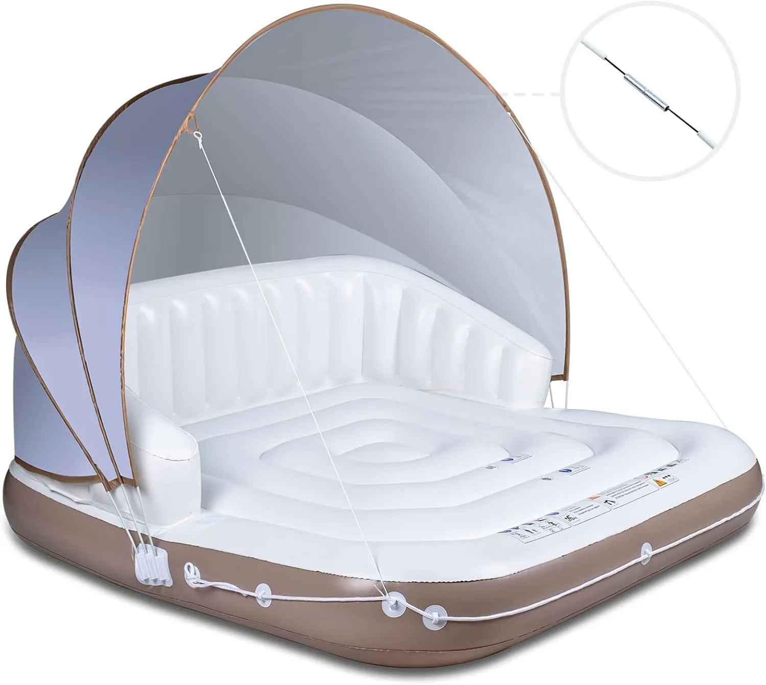Canopy Island, 71" X 71" Inflatable Tanning Pool Lounger Float with SPF50  Retractable Detachable Sunshade, Pool Float with 2 Built-in Cup Holders, Canopy Island Inflatable Lounge Load 440lbs