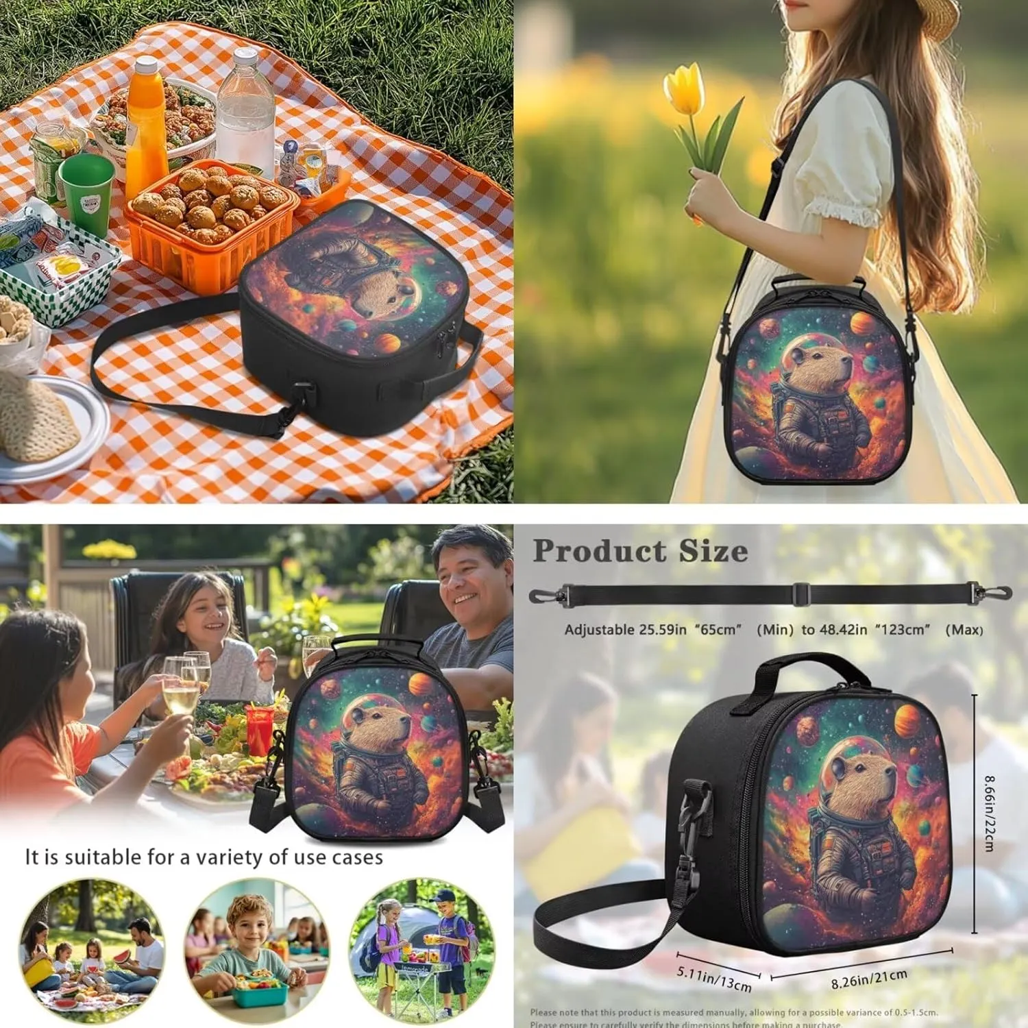 Capybara Bookbag for School Girls Lunch Box Solar System Planet Backpack with Lunch Box Set and Pencil Case Water Bottle Holder 4Pcs Back to School Backpacks Lunch Bag, Kawaii