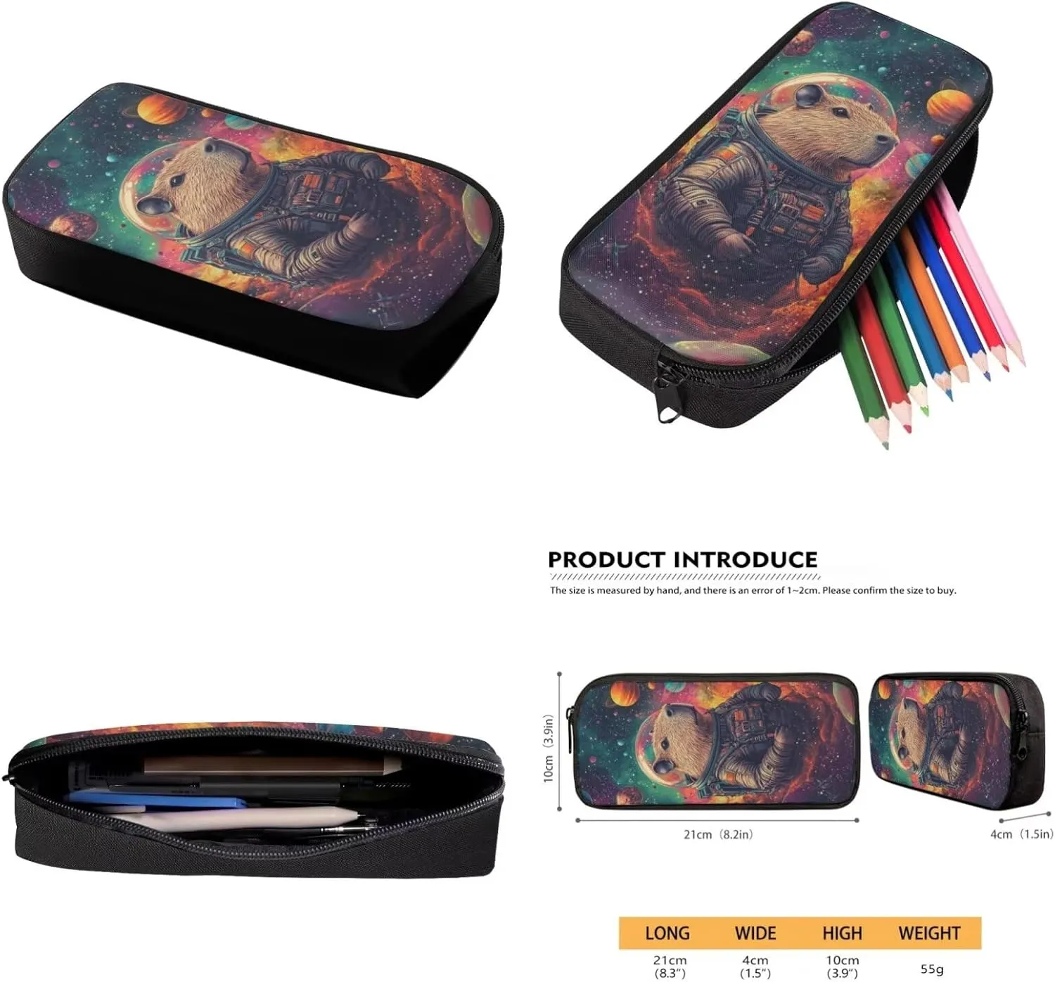 Capybara Bookbag for School Girls Lunch Box Solar System Planet Backpack with Lunch Box Set and Pencil Case Water Bottle Holder 4Pcs Back to School Backpacks Lunch Bag, Kawaii