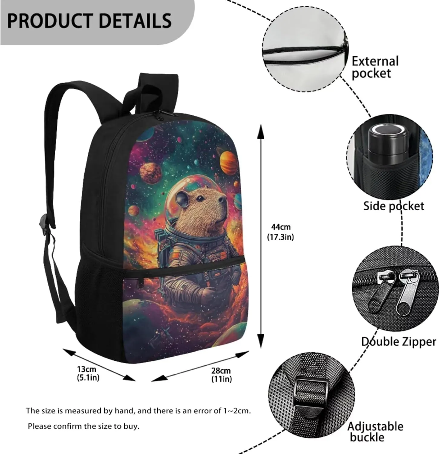 Capybara Bookbag for School Girls Lunch Box Solar System Planet Backpack with Lunch Box Set and Pencil Case Water Bottle Holder 4Pcs Back to School Backpacks Lunch Bag, Kawaii